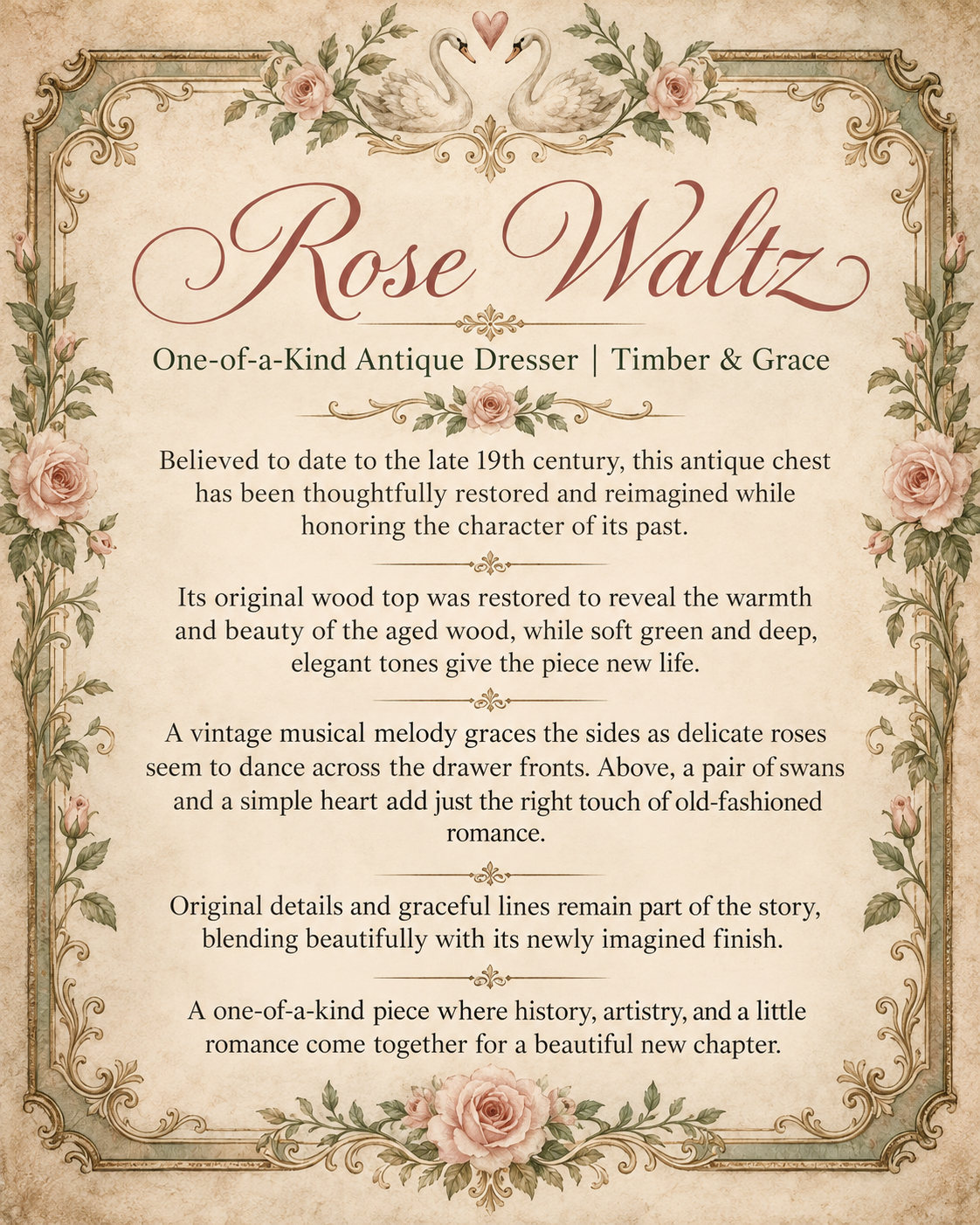 Timber & Grace - Vintage Designer Dresser - Rose Waltz