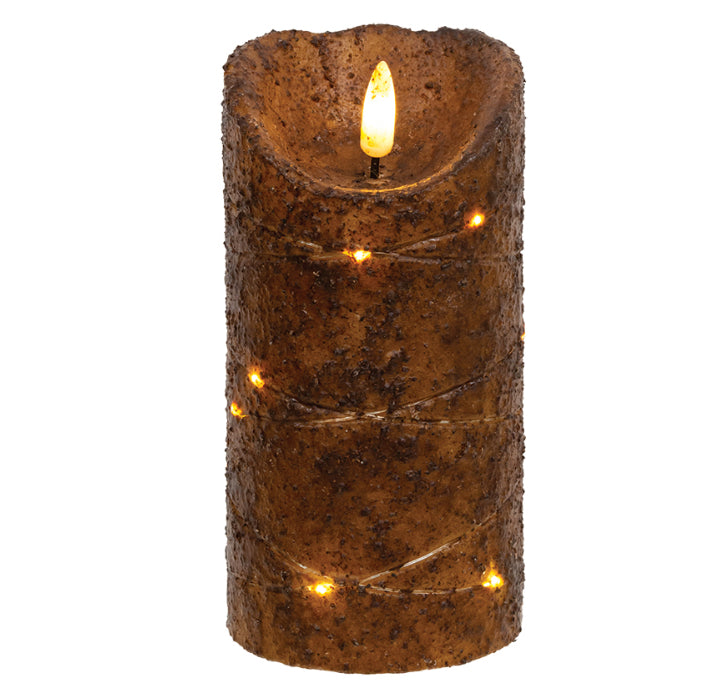 The Hearthside Collection - 6” Burnt Mustard Wrapped Flicker Flame Timer Pillar