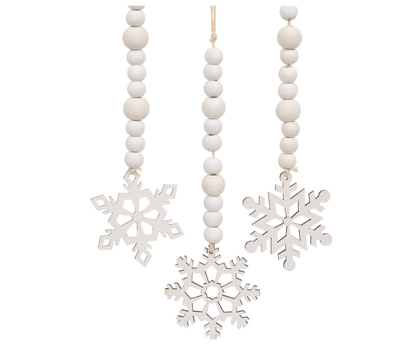 The Hearthside Collection - White Beaded Wooden Snowflake Cutout Ornament