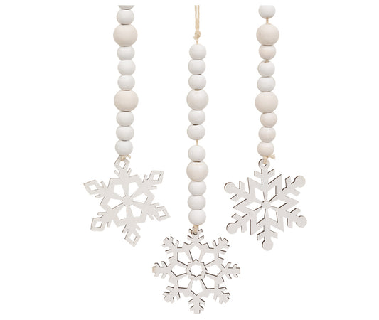 The Hearthside Collection - White Beaded Wooden Snowflake Cutout Ornament