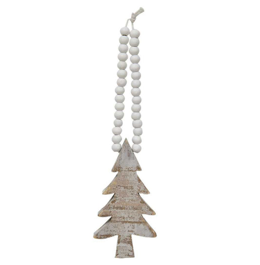 The Hearthside Collection - Distressed Wooden Tree Beaded Christmas Ornament