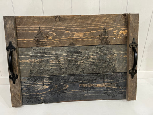 Timber & Grace - Rustic Mutli-Colored Wooden Tray with Pine Forest