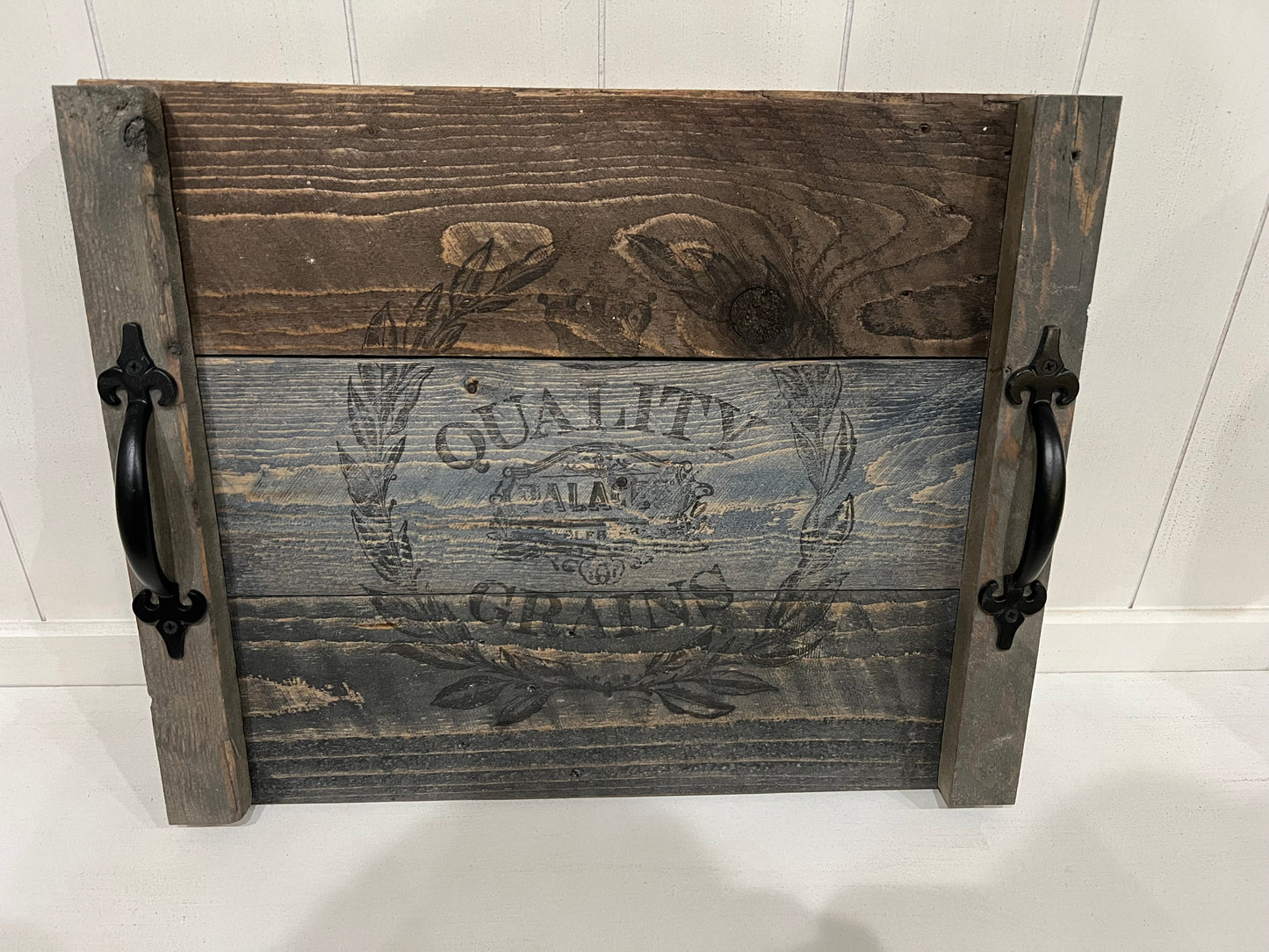 Timber & Grace - Rustic Multi-Colored Farmhouse Tray with Grain Logo