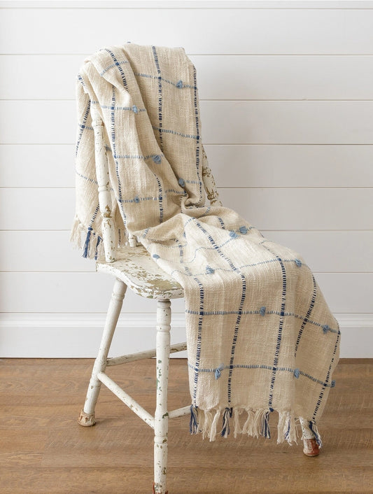 Audrey’s - Throw-Blue Windowpane Check With Knots