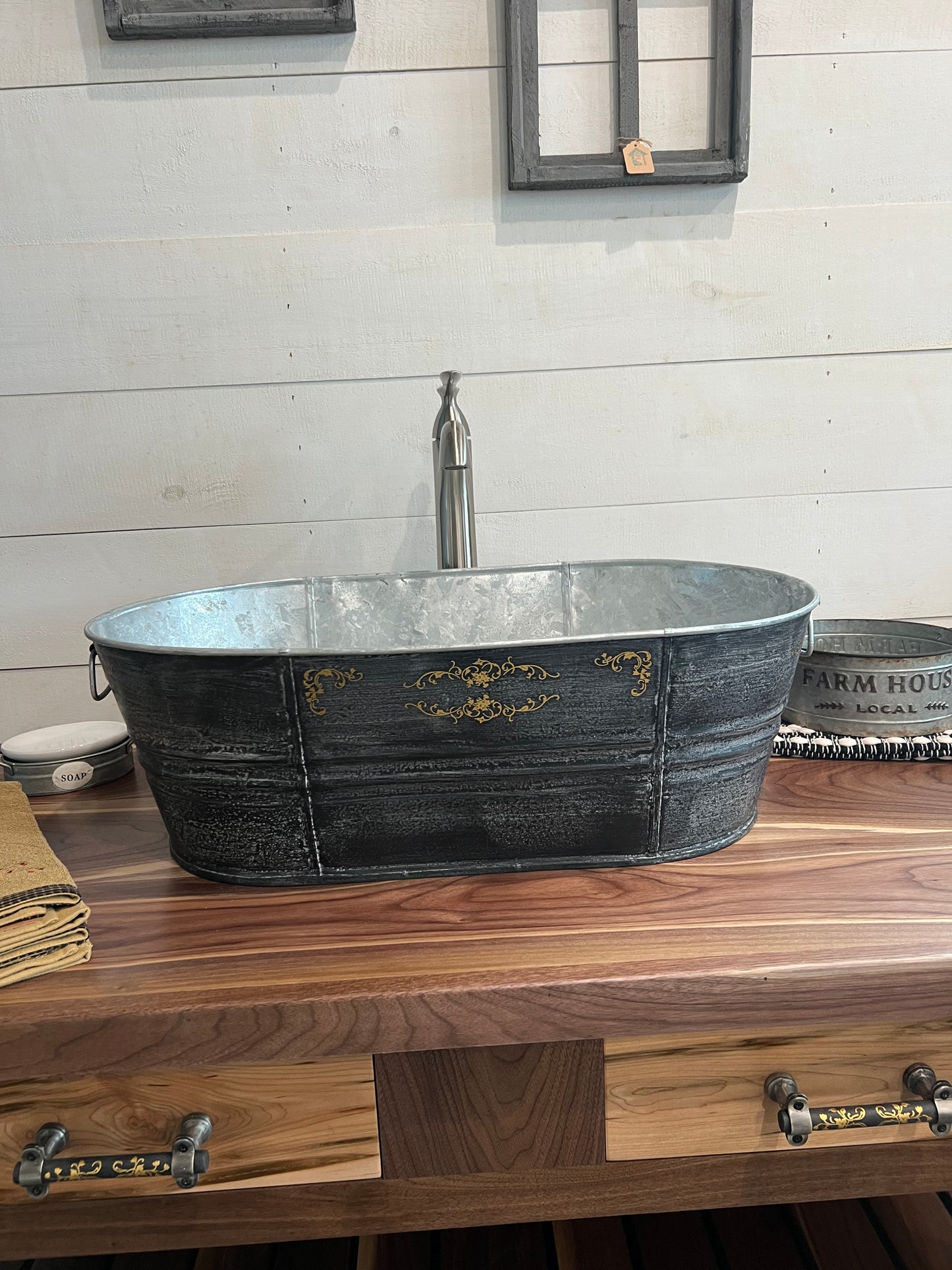 NabZ Woodworks - Rustic Walnut Vanity With Galvanized Sink