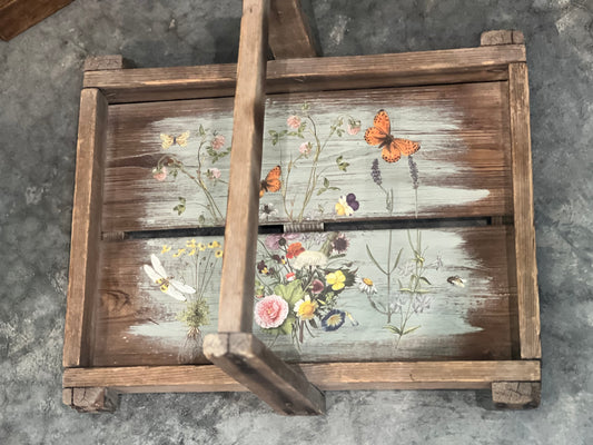 Timber & Grace - Antique Berry Basket Tote - Butterflies & Flowers