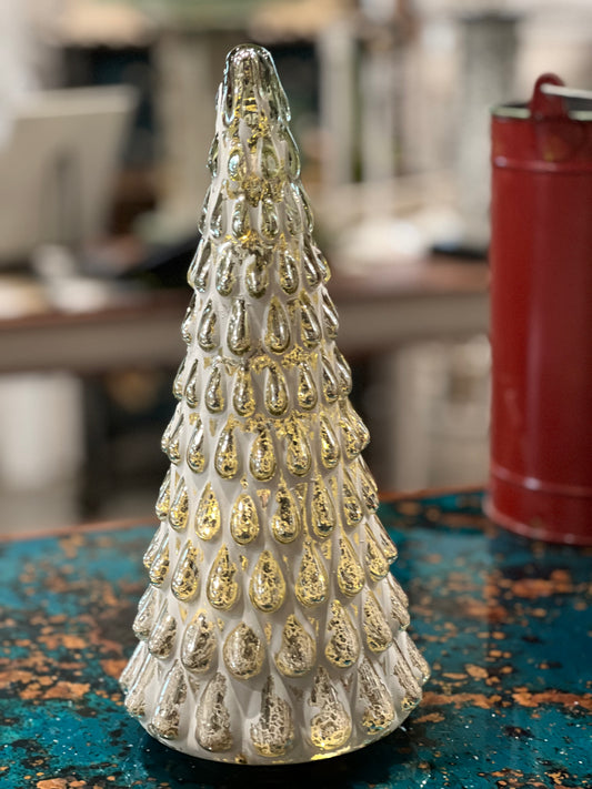 Ragon House - 13” White Washed Silver Glass Light Up Tree