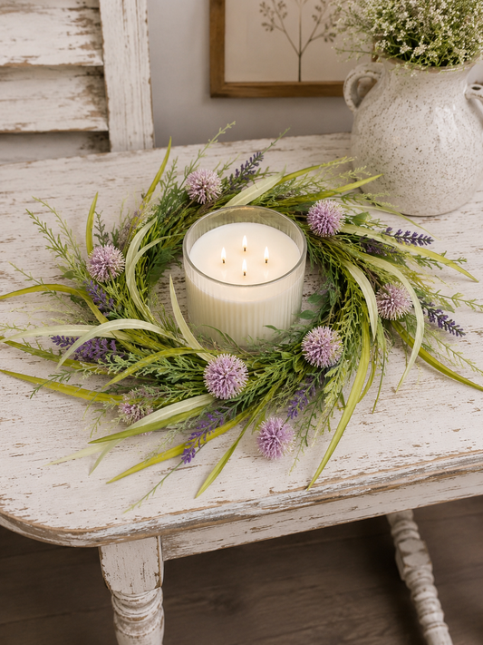 Ragon House - 14” Purple Pom Pom Candle Ring