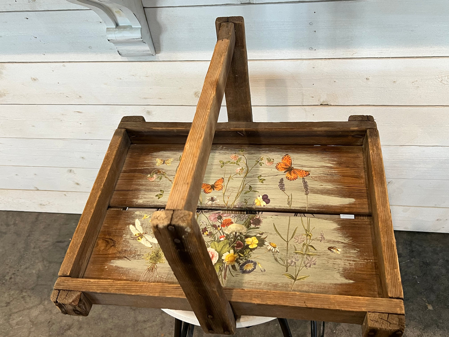 Timber & Grace - Antique Berry Basket Tote - Butterflies & Flowers