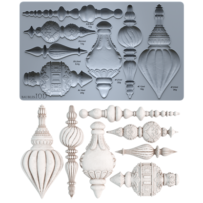 A silicone mold tray with multiple vintage inspired by traditional glass baubles.