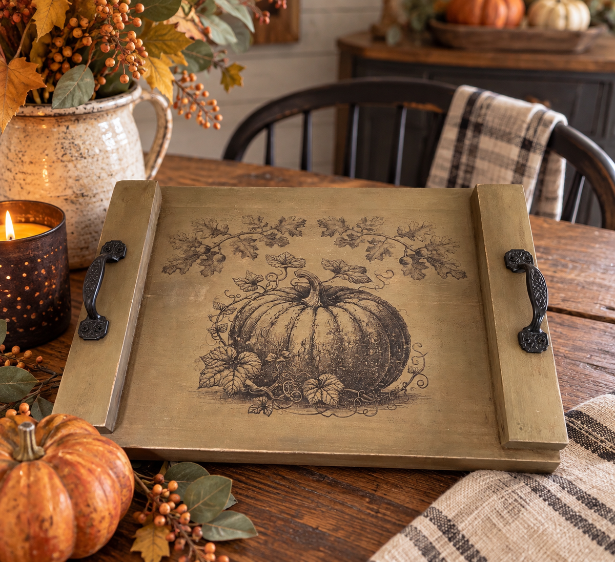 Handcrafted rustic pumpkin tray by Timber & Grace.