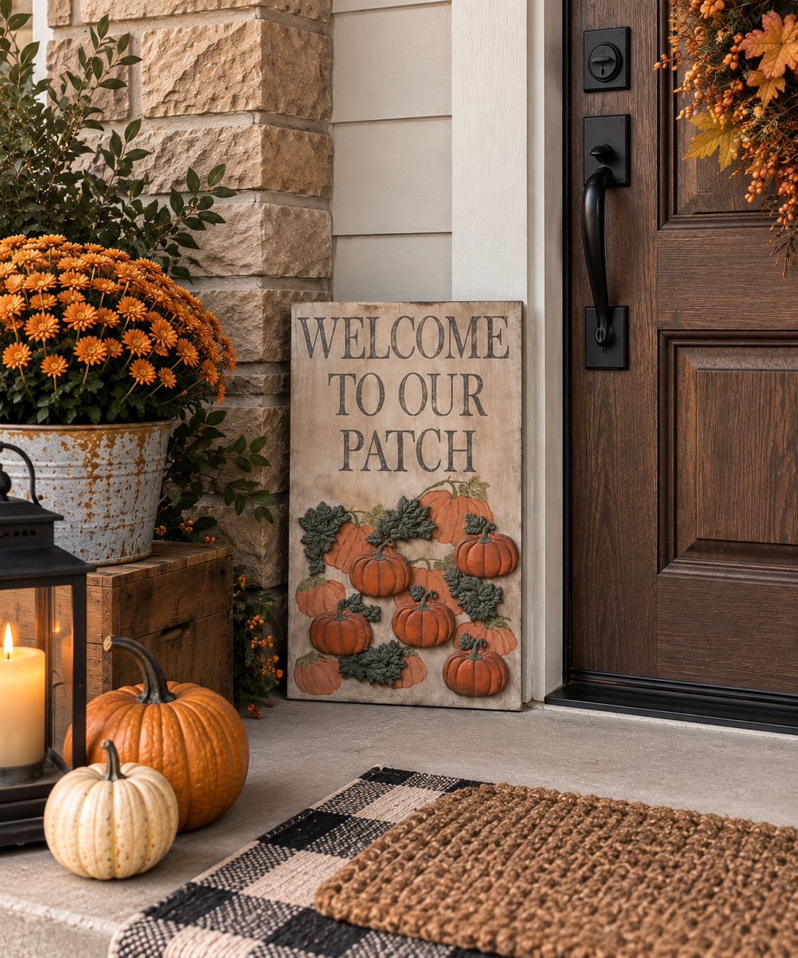 Handcrafted by Timber & Grace. Rustic welcome to our patch sign 