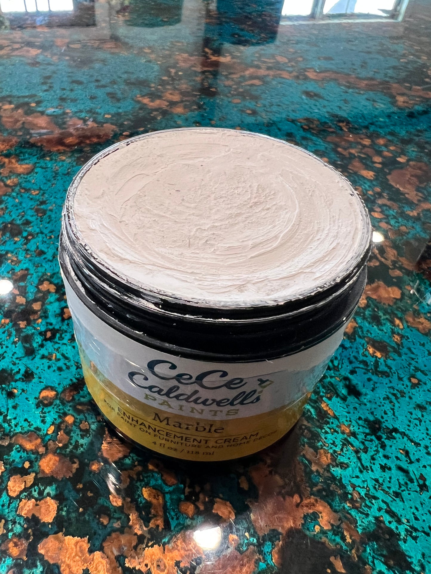 CeCe Caldwell's Marble Enhancing Cream, 4oz., for enriching painted finishes and creating depth on furniture and home decor.