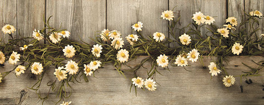 Tea Stained Daisy pick features tea-dyed ivory daisies and olive green leaves. A classic to any country decor. 4’ length
