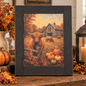 Handcrafted fall wall art featuring a small Highland herd in a field with pumpkins and a barn. By Timber & Grace