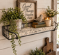 Upscale shelf by Timber & Grace. Black metal basket frame with aged white shelf with Cuban Tile design.   