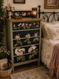Rose Waltz one-of-a-kind antique dresser with restored wood top, romantic rose artwork, and vintage-inspired painted details by Timber & Grace.
